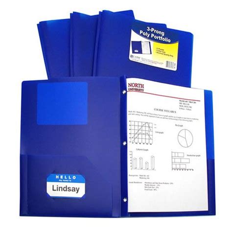C Line Two Pocket Heavyweight Poly Blue Portfolio Folder With Prongs