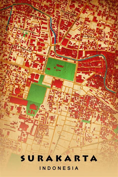 Peta Kota Surakarta Indonesia Dalam Gaya Retro Peta Kerangka Ilustrasi