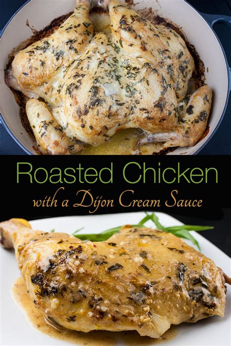 Mix together soup, sour cream, mayonnaise, onions and cheese and pour over chicken. Roasted Chicken with Dijon Cream Sauce - Melt-in-your ...