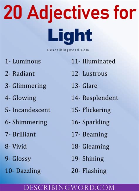 Adjectives For Light Words To Describe Light Describingwordcom