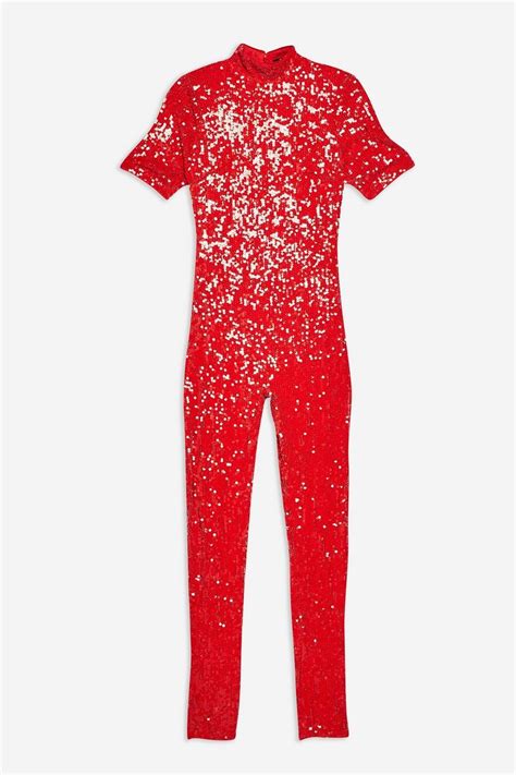 Red Sequin Catsuit By Jaded London Playsuits And Jumpsuits Clothing
