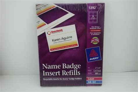 Avery 5392 Name Badge Insert Refills 3 X 4 300 Inserts Card Stock