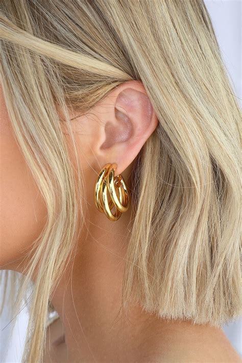 Trendy Gold Hoop Earrings 24kt Gold Earrings Gold Hoops Lulus