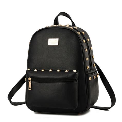New Design Brand Fashion Black Leather Backpack Women