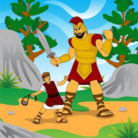 Ilustración De La Historia Bíblica David Contra Goliat Vector Premium