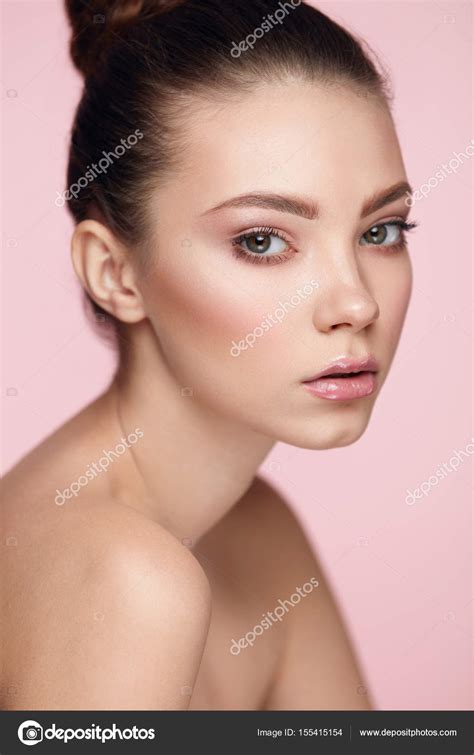 Beauty Woman Face Close Up Beautiful Female Model With Makeup Stock