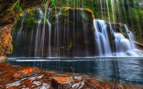 Download Wallpapers Waterfall Lake Rock Water Forest Autumn