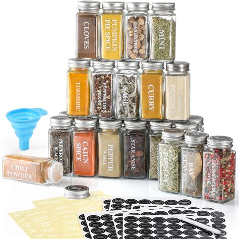 Buy Aozita 24 Pcs Glass Spice Jars With Labels 4oz Empty Square Spice