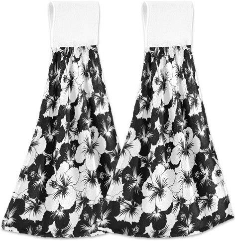 Hyjoy Hanging Kitchen Towel 12 X 17 Inch Black And White Flowers And