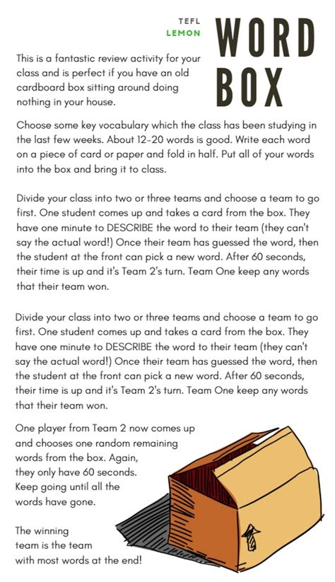 Kids Esl Game Word Box — Tefl Lemon Free Esl Lesson Ideas And Great