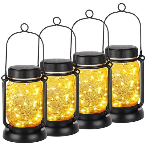 4 Pack Solar Hanging Mason Jar Lights With Stakes Outdoor Waterproof Decorative Solar Lantern