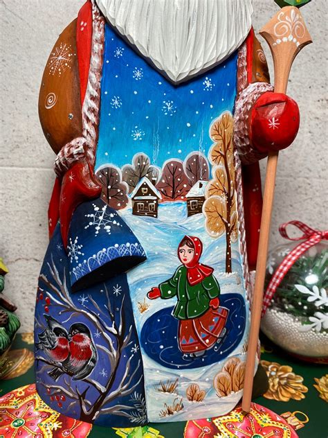 Russian Wooden Carved Santa Christmas Ornaments Handmade Etsy