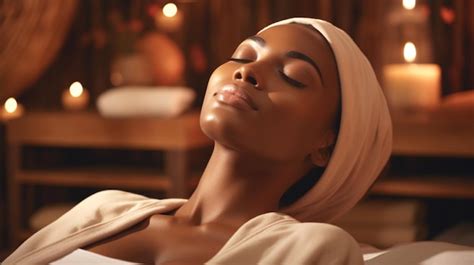 Premium Photo Attractive African Woman Enjoying Face Massage In Spa Salon