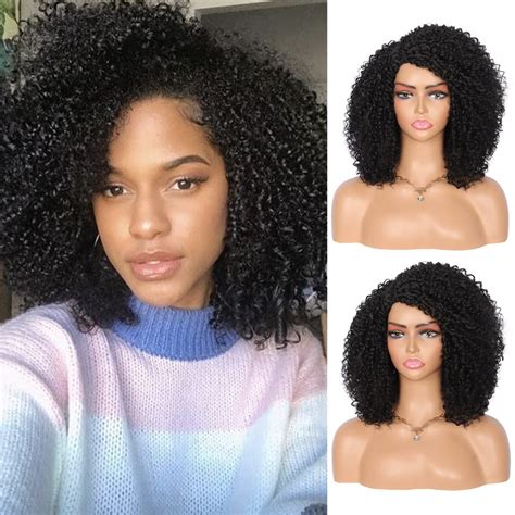 Buy Kalyss Black Afro Kinky Curly Wigs For Women Premium Synthetic Hair Wig Curved Side Parted