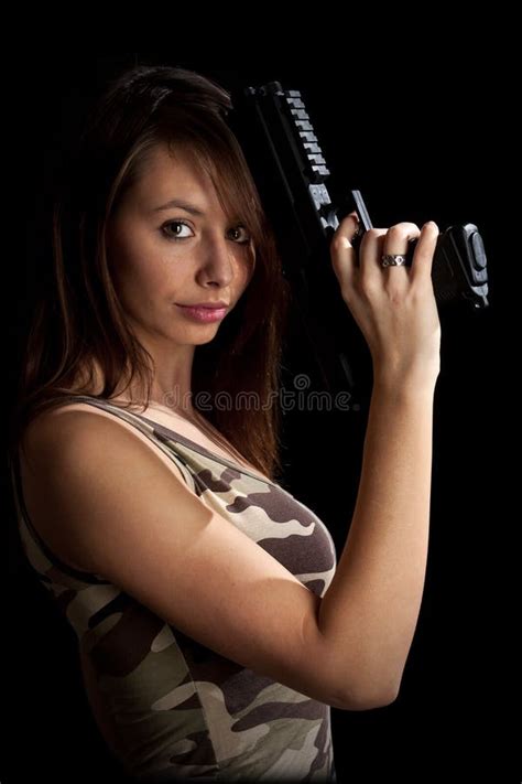 Girl With Gun Stock Image Image Of Black Isolated Female 17439839