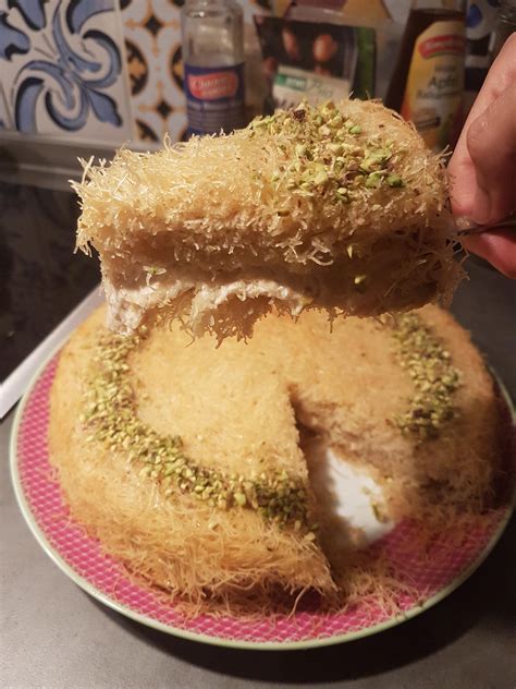 Homemade Kunafeh Middle Eastern Dessert Filled With Heavy Cream