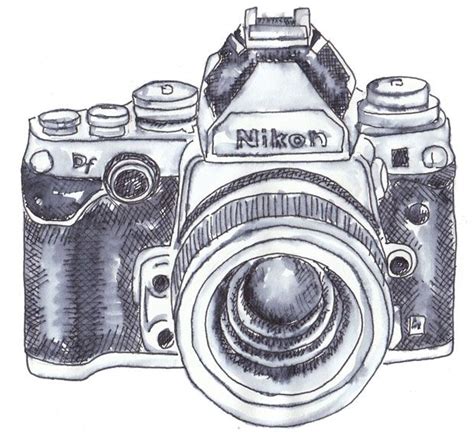 An Ink Drawing Of An Old Nikon Camera © 2014 Angie Green Camera