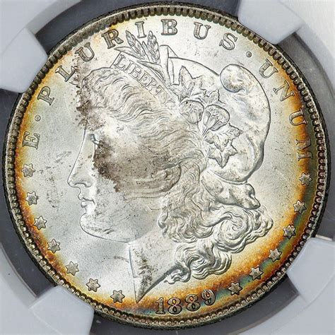 1889 Morgan Dollar Ngc Ms 63 Rainbow Toned Reverse