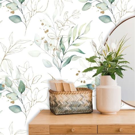 Leaf Removable Wallpaper Watercolor Peel And Stick Wall Etsy In 2020