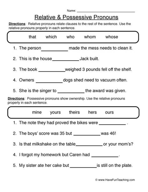 Free Printable Possessive Pronouns Worksheets
