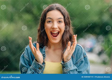 Girl In The Street Excited Stock Image Image Of Joyful 258948719