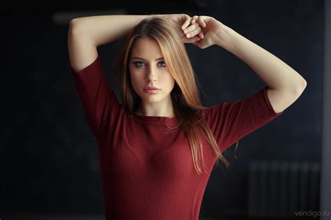 women portrait model brunette blue eyes arms up red lipstick evgeniy bulatov red tops eva