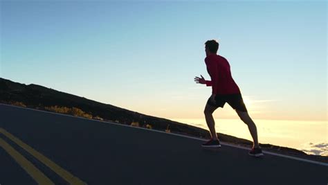 Running Runner Man Athlete Training Outdoors Exercising On Mountain