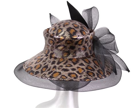 New Womens Leopard Patterned Church Hats In Black Leopard Hl145