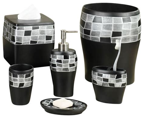 Add favorite add favorite share to: 6-Piece Mosaic Stone and Resin Bath Accessory Set, Black ...