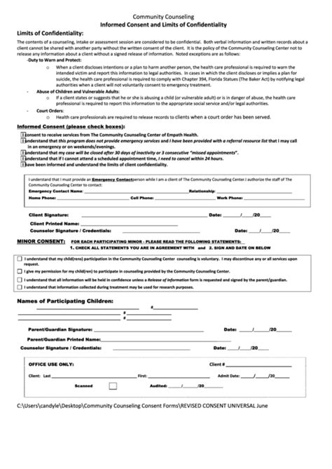 Informed Consent And Limits Of Confidentiality Printable Pdf Download
