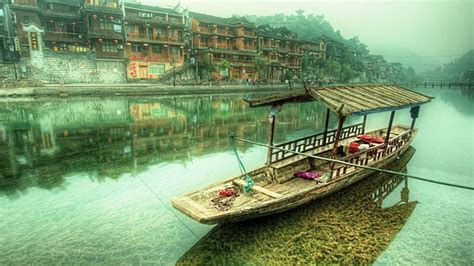 Hd Wallpaper Brown And White Wooden Boat On The River Alone Canoe