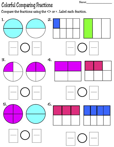 Fractions Comparing Worksheets