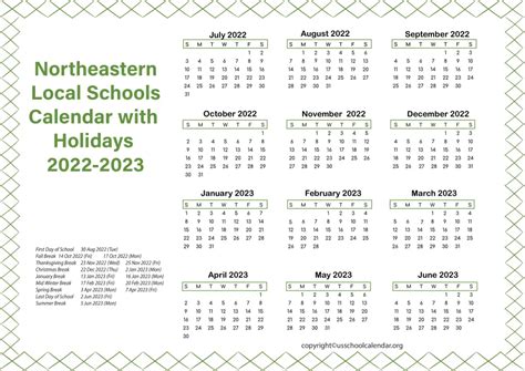 Nelsd Northeastern Local Schools Calendar Holidays 2023