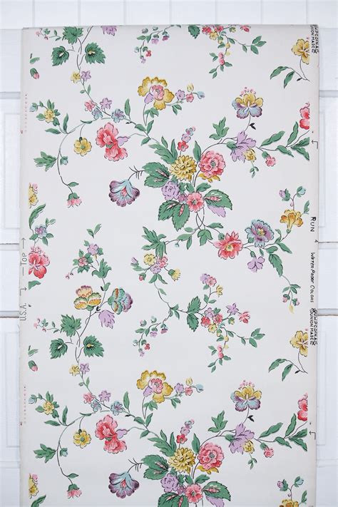 1950s Vintage Wallpaper By The Yard Mid Century Floral Etsy Vintage