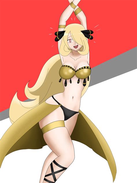 Rule 34 1girls Arms Above Head Black Panties Blonde Hair Bra Breasts Cynthia Pokemon Dancer