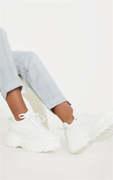 White Chunky Platform Sneakers Shoes Prettylittlething Ksa