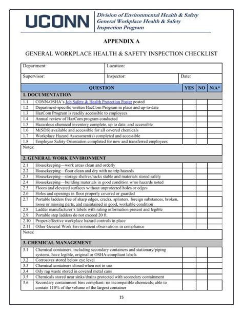Appendix A General Workplace Health And Safety Inspection Checklist
