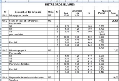 Métré Bâtiment Excel 2 Exemples De Fichiers Rbtp Maroc