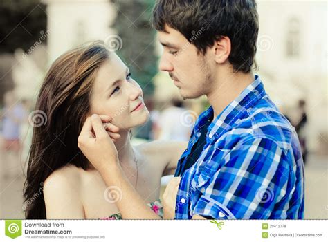 Happy Young Couple In Love In City Stock Photo Image Of