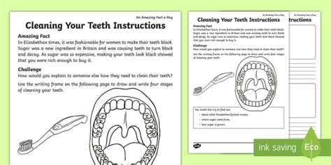 Clean Your Teeth Instructions Worksheet Worksheet Twinkl