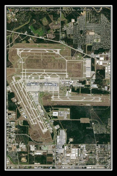 The George Bush Intl Airport Houston Texas Satellite Poster Map In 2022