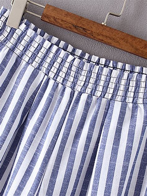 Elastic Waist Vertical Striped Wide Leg Pants Sheinsheinside