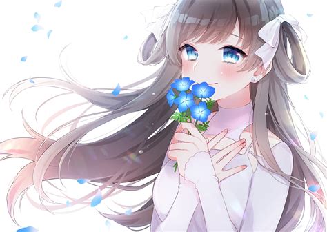 Download 2990x2122 Crying Blue Eyes Anime Girl Tears Brown Hair Blue Flowers Wallpapers