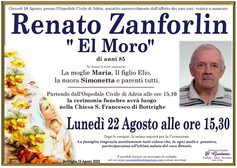 Necrologio Di Renato Zanforlin Onoranze Funebri Gaetano