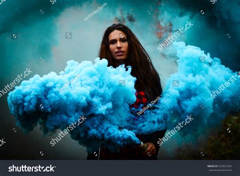Beautiful Girl On Background Colored Smoke Stock Photo 523527334 Shutterstock