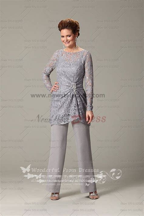 New Arrival Gray Long Sleeves Mother Of The Bride Pants Suit Nmo 108