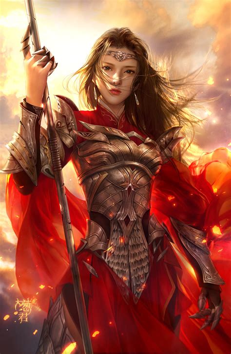 Fantasy Original Girl Woman Character Long Hair Beautiful Red Warrior Wallpapers Hd