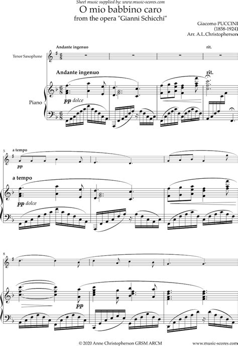 puccini gianni schicci o mio babbino caro tenor sax classical sheet music
