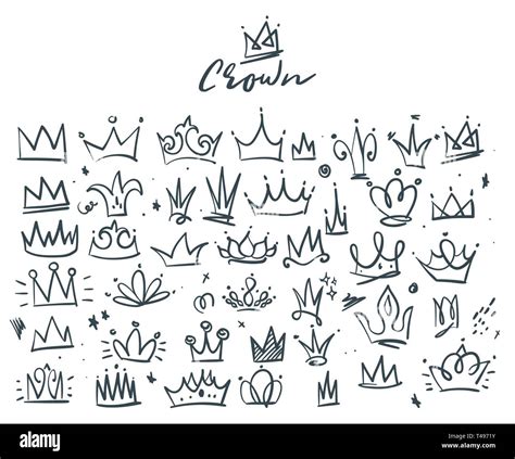 Hand Drawn Vector Doodle Set Of Crowns Isolated On White Background