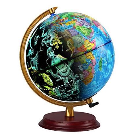 Ttktk Illuminated World Globe With Wooden Base Night View Stars